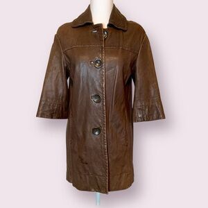 Vince Buttery Soft Leather Top Coat Chocolate Brown 3/4 Sleeves Size XS